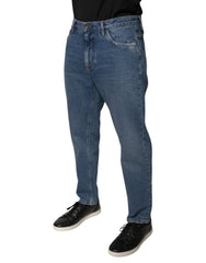 Dolce & Gabbana Blaue Herren-Jeans mit Logo aus Baumwolle