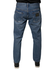 Dolce & Gabbana Blaue Herren-Jeans mit Logo aus Baumwolle