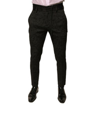 Dolce & Gabbana Schwarze, schmale Anzughose aus Polyester mit Brokatmuster für Herren