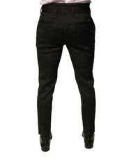 Dolce & Gabbana Schwarze, schmale Anzughose aus Polyester mit Brokatmuster für Herren