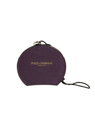 Dolce & Gabbana Lila Kalbsleder Runde Logo Handspiegelhalterung