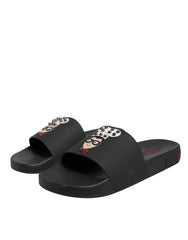 Dolce & Gabbana Schwarze Leder-Pantoletten Sandalen Strandmode Schuhe