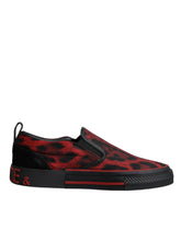 Dolce & Gabbana Rot Schwarz Leopard Baumwolle Männer Low Top Sneakers Schuhe