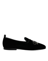 Dolce & Gabbana Schwarze Samt-Kristall-Kronen-Loafer Formelle Abendschuhe