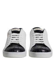 Dolce & Gabbana Weiß Schwarz Leder Portofino Sneakers Schuhe