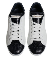 Dolce & Gabbana Weiß Schwarz Leder Portofino Sneakers Schuhe