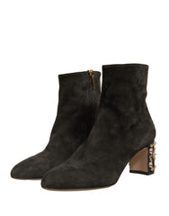 Dolce & Gabbana – Schwarze Stiefeletten mit verziertem Absatz