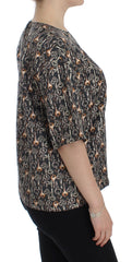 Dolce & Gabbana Graues Seidenbluse T-Shirt mit Goldschlüssel-Print