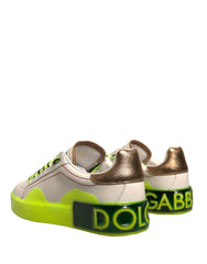 Dolce & Gabbana Weiß Gelb Portofino Leder Sneakers Schuhe