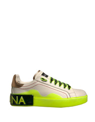Dolce & Gabbana Weiß Gelb Portofino Leder Sneakers Schuhe