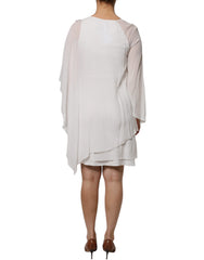 Blumarine – Weißes Etuikleid aus Viskose-Chiffon mit Blumenstickerei