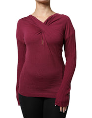 Roberto Cavalli Bordeauxfarbener Pullover mit Schlüsselloch-Strickmuster