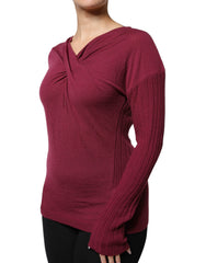 Roberto Cavalli Bordeauxfarbener Pullover mit Schlüsselloch-Strickmuster