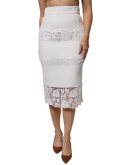 Dolce & Gabbana Weißer floraler Spitzenrock mit hoher Taille und Bleistiftschnitt