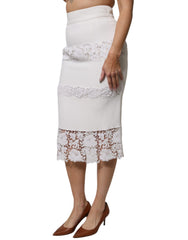 Dolce & Gabbana Weißer floraler Spitzenrock mit hoher Taille und Bleistiftschnitt