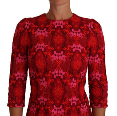 Dolce & Gabbana Etuikleid Rot Rosa mit geblümter Häkelspitze