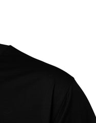 Dolce & Gabbana Schwarzes T-Shirt aus Baumwolle mit Logo-Patch und Rundhalsausschnitt