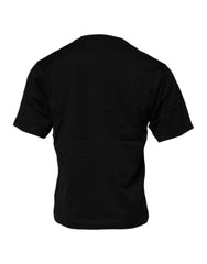 Dolce & Gabbana Schwarzes T-Shirt aus Baumwolle mit Logo-Patch und Rundhalsausschnitt
