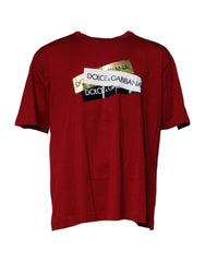 Dolce & Gabbana Rotes Baumwoll-T-Shirt mit Logo-Band und Rundhalsausschnitt