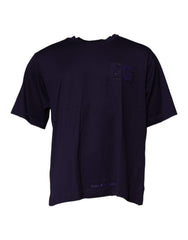 Dolce & Gabbana Navyblaues Baumwoll-T-Shirt mit Rundhalsausschnitt und DG-Logo