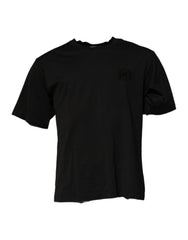 Dolce & Gabbana Schwarzes Baumwoll-T-Shirt mit DG-Logo und Rundhalsausschnitt