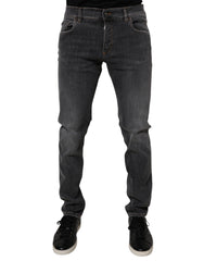 Dolce & Gabbana Dunkelgraue Slim Fit-Jeans aus gewaschener Baumwolle