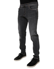Dolce & Gabbana Dunkelgraue Slim Fit-Jeans aus gewaschener Baumwolle