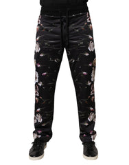Dolce & Gabbana Schwarze Jogginghose aus Polyester mit Blumenmuster