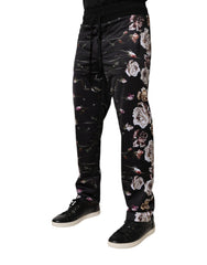Dolce & Gabbana Schwarze Jogginghose aus Polyester mit Blumenmuster