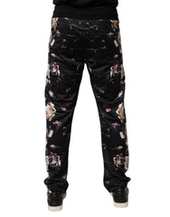 Dolce & Gabbana Schwarze Jogginghose aus Polyester mit Blumenmuster