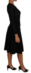 Dolce & Gabbana Schwarzes Strickkleid aus Wolle mit langen Ärmeln