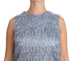 Dolce & Gabbana Light Blue Fransen-Shiftkleid