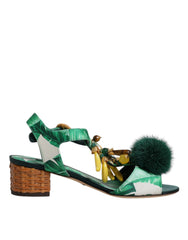 Dolce & Gabbana Grüne Kristallbesetzte Pelz-Sandalen
