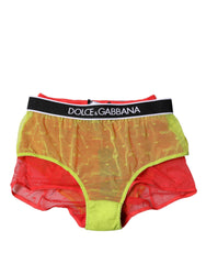 Dolce & Gabbana Rot Gelb Tüll Mid-Waist Höschen Unterwäsche