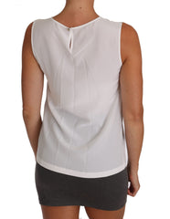 Dolce & Gabbana Weißes ärmelloses A-Linien-Seidenblusen-T-Shirt-Top