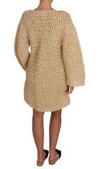 Dolce & Gabbana Beige Strickjacke Häkelstrick Raffia Pullover