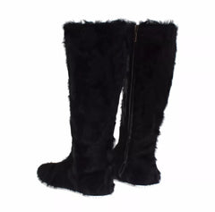 Dolce & Gabbana Schwarze Xiangao Lammfell Lederstiefel Schuhe