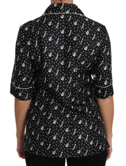 Dolce & Gabbana Schwarzes Seidenhemd mit Gitarren- und Trompeten-Print