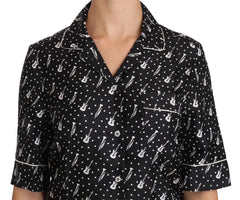 Dolce & Gabbana Schwarzes Seidenhemd mit Gitarren- und Trompeten-Print