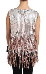 Dolce & Gabbana Golden Pink Pailletten-Fransen-Tanktop