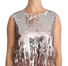 Dolce & Gabbana Golden Pink Pailletten-Fransen-Tanktop