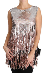 Dolce & Gabbana Golden Pink Pailletten-Fransen-Tanktop