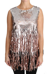 Dolce & Gabbana Golden Pink Pailletten-Fransen-Tanktop