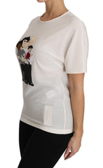 Dolce & Gabbana Weißes T-Shirt aus Stretch-Seide mit #dgfamily-Print
