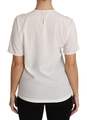 Dolce & Gabbana Weißes T-Shirt aus Stretch-Seide mit #dgfamily-Print