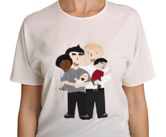 Dolce & Gabbana Weißes T-Shirt aus Stretch-Seide mit #dgfamily-Print