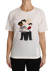 Dolce & Gabbana Weißes T-Shirt aus Stretch-Seide mit #dgfamily-Print