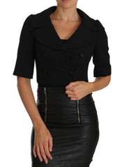 Dolce & Gabbana Schwarze Kurz Eng Anliegende Cropped Blazer-Jacke Aus Wolle