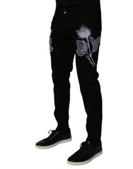Dolce & Gabbana Schwarze Skinny Jeans aus Baumwolle mit Blumenmuster für Herren