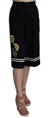 Dolce & Gabbana Schwarze Cropped Baumwollhose mit Verzierungen